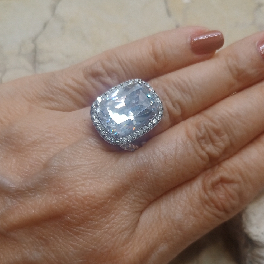 Silver Tone Statement Crystal Ring - image 5